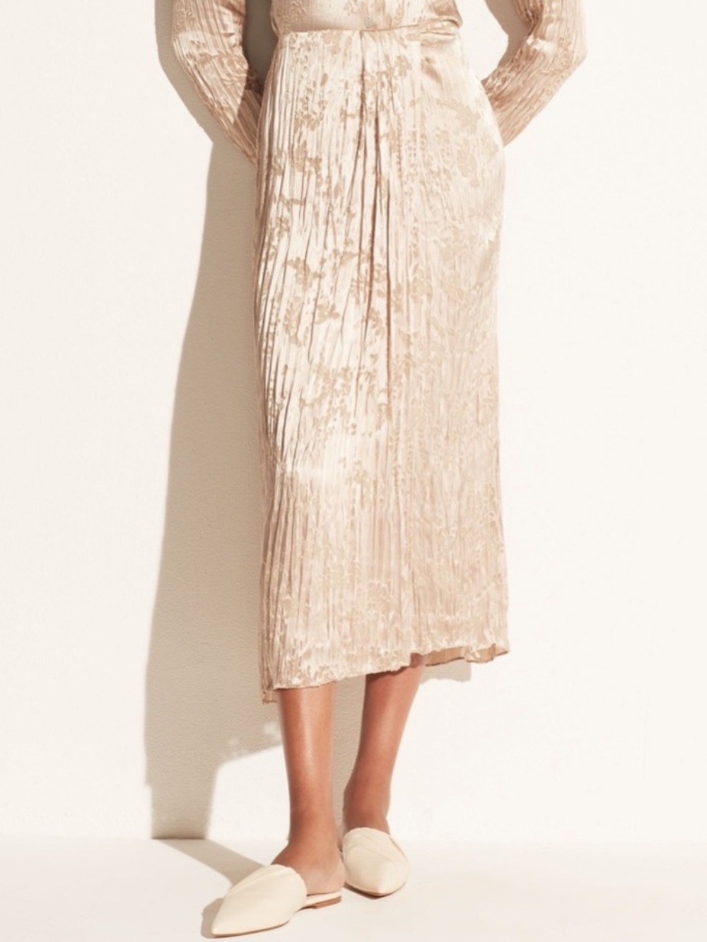 Vince Burnout Silk Asymmetric Drape Midi Skirt in Cream Ivory - Picture 4 of 12